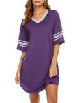 Ekouaer Women's Nightgown Cotton Sleep Shirt V Neck Short Sleeve Loose Comfy Pajama Sleepwear,Purple,L