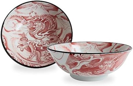 Mino ware Japanese Pottery Pair Ramen Noodle Donburi Bowl (set of two) made in Japan KND203 (Dragon & Mt. Fuji Red)