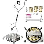 EDOU Direct Dual Handle Pressure Washer Surface Cleaner 24" with Wheels | Stainless Steel | Heavy Duty | 4,500 PSI Max Working Pressure | Includes: 3/8" Quick Connector Kit, Teflon Tape