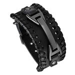 MILAKOO Men Black Leather Bracelet Punk Braided Rope Alloy Bracelet Bangle Wristband