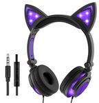 Olyre Kids Headphones Wired, light up cat ears Headphones with Mic for Kids Boys Girls, Children Headset on ear for iPad Computer Tablet Laptop Gamepad School Learning (Purple)