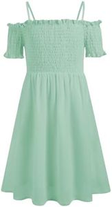 Arshiner Toddler Dresses Crop Chiffon Off Shoulder A-line Party Vintage Dresses Light Green 6-7Y