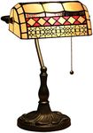 Uziqueif Bankers Desk Lamp, Tiffany Lamp With Pull Chain Switch, Glass Table Lamp, Reading Lamps For Bedside Table, Art Deco Lamps
