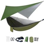Camping Hammock with Rain Fly Tarp Mosquito Net Heavy Duty Tree Straps Portable Single Double Parachute Hammock Tent Waterproof Rainfly Set for Garden Beach Travel Backpacking outside Activities