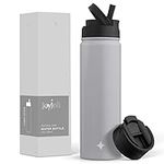 JoyJolt Triple Insulated Water Bottle with Straw Lid AND Flip Lid! 22oz Water Bottle, 12 Hour Hot/Cold Vacuum Insulated Stainless Steel Water Bottle. BPA-Free Leakproof Water Bottles - Thermos Bottle