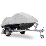 Sound Around Inc Pyle Heavy Duty Boat Cover - 127” to 138” Universal Marine Grade Storage Cover with Rear Air Vents, Waterproof Fabric & Elastic Cord - Protection Against Rain - PCVJS13