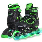 MammyGol Inline Skates for Boys Girls Kids Youth with Light up Wheels, Green Beginner Blades Roller Skates for Boys Size 1 2 3 4 Ages 6-12