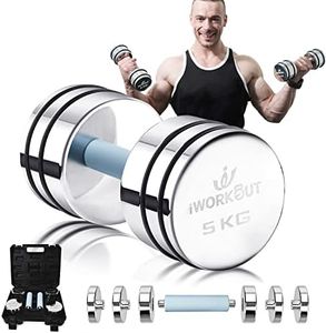 IWORKOUT Steel Dumbbell Sets, Adjustable Weights Dumbbells with Foam Handles, Anti-Slip Home Gym Fitness Dumbbells Sets for Men and Women, Adjustable Dumbbells 5KG Pair