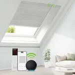 ZSTARR Motorized Skylight Shades Cellular Honeycomb Electric Blinds with Solar Panel Cordless Rechargeable Shades with Remote for Roof Inclined Plane Room Custom Size (LF Printed Greyscale)