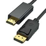 DisplayPort to HDMI Cable 1.8M, 4K DP to HDMI Cable Adapter, Uni-Directional DP 1.2 to HDMI 1.4 Cable Compatible with PC TV Monitor Projector Laptop Dell HP and More