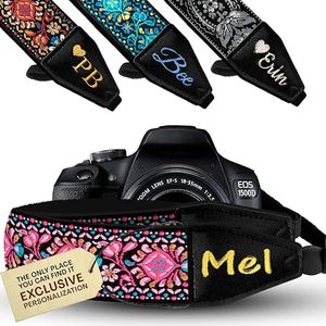 Art Tribute Camera Strap Personalized With Name - Shoulder, Crossbody & Neck Camera Strap for Photographers, Fits All Cameras, Canon Nikon Sony Fujifilm, Padded Strap W/Quick Release & Leather Ends