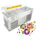 Kolice Snack Food carts Double Square Pans Fried ice Cream Machine roll ice Cream Machine Fry ice Cream roll Machine with 10 pre-Cooling Buckets, auto defrost