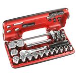 FACOM SL.DBOX4 Series SL.DBOX 6-Point 1/2" Metric-Size Socket Set,Red and Black