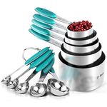 U-Taste Measuring Cups : 18/8 Stainless Steel Measuring Cups and Spoons Set of 10 Piece, Upgraded Thickness Handle(Teal/Turquoise)