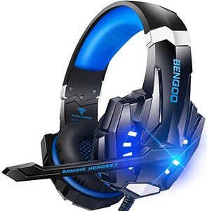 BENGOO G9000 Casque Gaming avec Micro, Casque Gamer Filaire pour PS5,PS4, Xbox One, Nintendo Switch,PC,Casque Gamer Anti-Bruit,LED Lampe, Basse Surround,Cache-Oreilles à Mémoire Souple（Bleu）