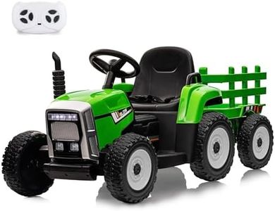 Nasitip 12V Battery Powered Electric Tractor with Trailer, Toddler Ride On Car w/Remote Control/ 7-LED Headlights/ 2+1 Gear Shift/ MP3 Player/USB Port for Kids 3-6 Years (Green, 35W/ EVA Tire)
