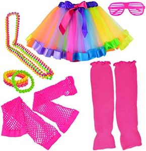 Miayon Kids 6 in 1 Costume Accessories 1970s 1980s Fancy Outfits and Dress for Cosplay Party Theme Party for Girl