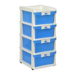 Ashlas® 4-XL Lock Drawer Multipurpose Drawer Plastic Modular Chest Storage Organizer Home, Office, Parlor, School, Doctors, Home and Kids (Blue Drawer, 4 Layer)