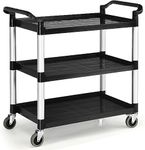 COSTWAY Rolling Trolley Cart, 3 Tier Mobile Utility Storage Organiser Shelves with Swivel Wheels and Handle, Multi-Purpose Serving Cart for Kitchen Garage Workshop Transport (Aluminum+PP, 103x49x98cm)