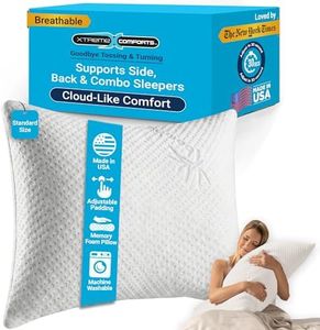 Xtreme Comforts Pillows for Sleeping - GreenGuard Gold Certified Adjustable Standard Memory Foam Pillow for Side, Back & Stomach Sleepers w/Removable Cooling Zipper Cover - Made in The USA