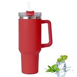 Uezeth Tumbler with Straw Lid and Handle, Stainless Steel Coffee Travel Insulated Cup Mug, 40oz/30oz Cup Travel Mug, Water Bottle Thermos for Hot and Cold Coffee(Red)