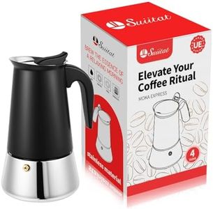 Suiitat Moka Pot, 4 Cups (7.1 oz) Stovetop Espresso Maker, 304 Stainless Steel Moka Pot, Induction Compatible, Black