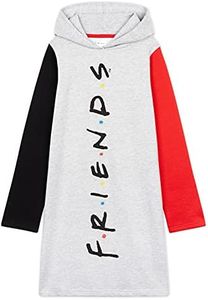 FRIENDS Oversized Hoodie Girls' Dress, Central Perk Hoodie Dress, Girls' Jumper, Gray, 9-10 Years