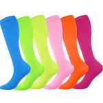 Syhood 6 Pairs Neon Knee High Socks Colorful Roller Skate Socks Striped Socks over the Calf Tube Socks for Women, Men(Bright Color without Stripes)