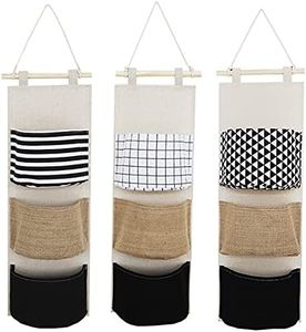 3PCS Hanging Storage Bag, Linen Cotton Fabric Door Closet Organizer Hanging Pocket Organizer with 3 Pockets for Bedroom, Bathroom，Kitchen