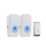 【No Battery Required】 Wireless Doorbell Waterproof, AURTEC Door Chime Kit with 2 Plug-in LED Flash Receivers & 1 Press Self-Powered Transmitter, 51 Chimes, 4 Volume Levels, White