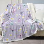 SOULZZZ Purple Butterfly Throw Blanket Pink Green Butterfly Printed Style with Daisies Sherpa Blanket Soft Lightweight Plush Fuzzy Butterflies Throw Blanket (50x60 Inches)