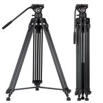 Cayer BV30 Heavy Duty Video Tripod, 64 inches Professional Aluminum Tripod Leg with K3 Fluid Head, Mid-Level Spreader, Max Loading 13.2 LB, 360 Degree Fluid Head for DSLR Camcorder Camera Black