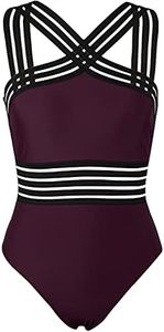 Hilor Women's Tummy Control Bathing Suit Sexy One Piece Swimsuit Flattering Swimwear Deep Merlot M/US8-10