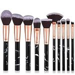 Makeup Brushes, START MAKERS 10Pcs Marble Makeup Brush Set Foundation Powder Blush Blending Eyeshadow Brushes Sets for Face, Eyeshadow, Eyebrow, Concealer, Contour, Highlight (Black)