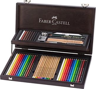 Faber-Castell Art & Graphic Compendium 110084 Wooden Case, 53 Pieces, with 12 Artist Colouring Pencils, 12 Watercolour Pencils, 12 Pitt Pastels, Accessories