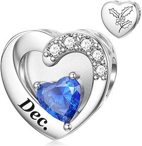 SEVENWELL Tourmaline Birth Stone Charm with Holly December Flower Engraved Bracelet Beads Charms, Birthday, Christmas, Valentine's Day, Mother's Day Gift for Her