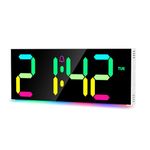 ORIA Digital Wall Clock, 12’’ LED Large Display Digital Clock with Remote Control, 14 RGB Ambient Lights, Auto Brightness Alarm Clock with Date, Temp,12/24H, Calendar, DST, for Home Office Gym Decor