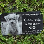 AXEN Pet Memorial Stone, Black Granite Stone Dog Headstone Pet Memorial Plaque Dog Grave Marker with Picture, Customized (12 × 6 in…