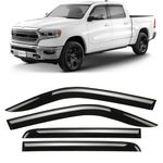 CLIM ART Incredibly Durable Rain Guards for Dodge RAM 1500 2019-2024 Crew Cab, Tape-on Window Deflectors, Vent Deflector, Vent Window Visors for Trucks, Dark Smoke, Truck Accessories, 4 pcs- 419224