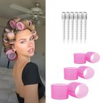D-DIVINE Jumbo Hair Velcro, 6 Pcs Hair Rollers Set with 6Pcs Section Hair Clips for Long Medium Hair Bangs Volume (Pink)