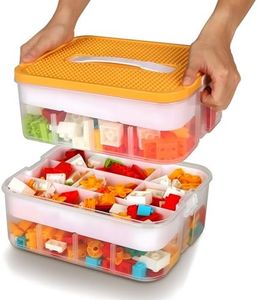 Caja Almacenaje para Lego Piezas Organizador 2 Capas Apilables con Tapa Guardar Juguetes Infantil Plastico Compartimentos Cajitas Transparente Organizadoras Bloques Construccion Caixas Arrumação