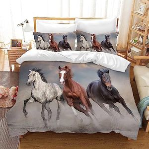 UGZDEA Parure de lit Motif Chevaux 220x240cm- Blanc, Noir, Marron avec Housse de Couette et taie d'oreiller - pour Décoration de Chambre à Coucher (King（220x240cm）, B)