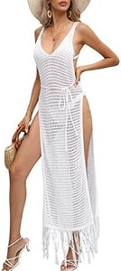shermie Women's Long Swimsuit Cover Up Crochet Beach Swimwear Cover Ups, White 04, X-Large