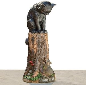 Bits and Pieces - Cat & Mouse Garden Statue- Outdoor Kitten on a Stump Sculpture - 17 Polyresin Home D?cor Weather Resistant Lawn Ornament