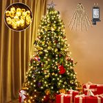 Quntis Christmas Tree Lights Warm White with Timer, 6.6FT x 10 Lines 400 Diamond LED Beads, Easy to Install Christmas String Lights with 8 Modes, Ultra-Bright Fairy Christmas Lights for 5ft - 9ft Xmas Tree Decorations