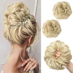 SARLA Messy Bun Hair Piece 2PCS Hair Bun Extensions Pale Ash Blonde Curly Scrunchies Updo Ponytail Synthetic Hairpiece for Women H2&24/613