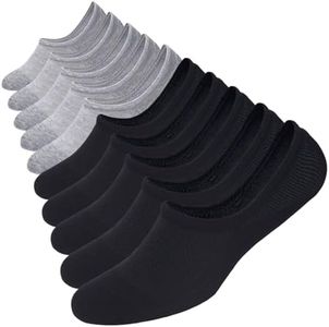 WANDER No Show Socks 10 Pack Cotton Non Slip Low Cut Invisible Loafer Socks Men&Women Boat Liner(Sock Size:6-8, 5black+5gray)