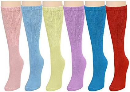 Falari Women Diabetic Socks Diabetes Edema and Circulatory Loose Fitting Cotton Crew Socks - 6 Pairs 9-11