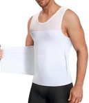 Men Body Shaper Slimming Vest Tight Tank Top Compression Shirt Tummy Control Underwear Moobs Binder (White, M)