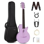 Enya NOVA Go SP1 Carbon Fiber Acoustic Electric Guitar with Smart AcousticPlus 35 Inch Travel Acustica Guitarra Starter Bundle Kit of Gig Bag, Strap, Strings, Charging Cable, Instrument Cable(Purple)